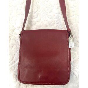 Vintage Coach Red Leather Crossbody Bag With Adjustable Strap And Silver Hardwar